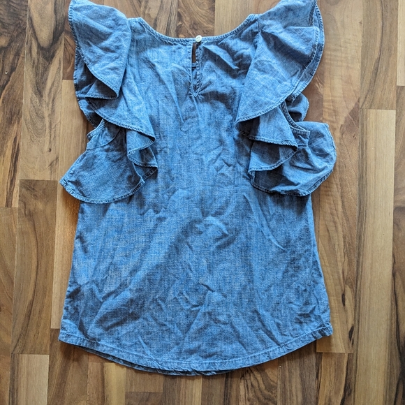 J. Crew Trademark | Women's Chambray Ruffled Blouse (Size 000) - Picture 3 of 4